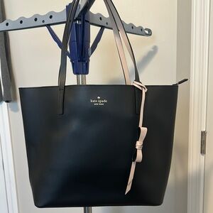 Kate Spade Black Lawton Way Rose Leather Tote